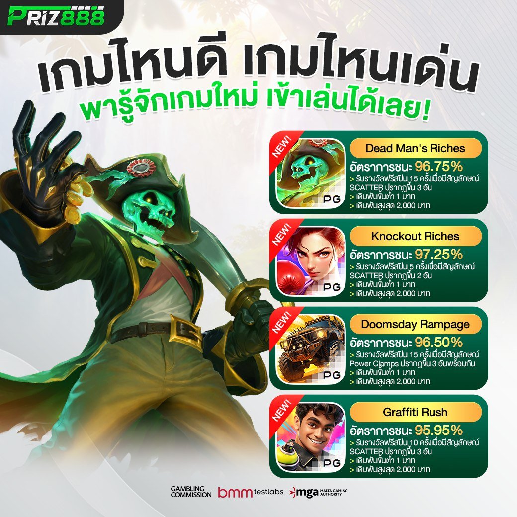 PRIZ888 สล็อต บาคาร่า หวย กีฬา เว็บตรงไม่ผ่านเอเย่นต์ รองรับทุกธนาคาร ระบบ Auto พร้อมเพย์ 1วินาที ฝากทศนิยม รวดเร็วแน่นอน!